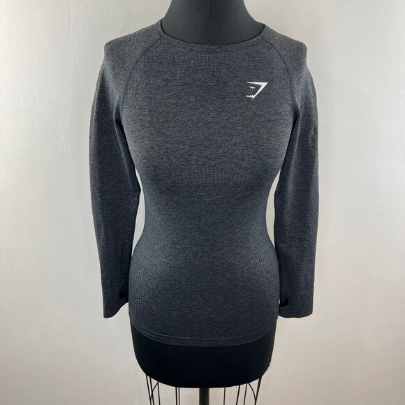 GYMSHARK Charcoal Gray Long Thumbhole Sleeve Activewear Pullover Top Size S - Picture 2 of 7